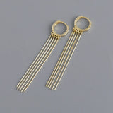 Long Tassel Chain S925 Sterling Silver Hoop Earrings for Women