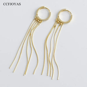 Long Tassel Chain S925 Sterling Silver Hoop Earrings for Women