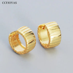 Punk Rock 925 Silver Hoop Earrings Retro Stripe Metal Wind Unisex Circle Jewelry
