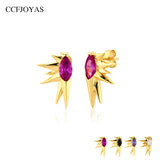 Punk 925 Silver Stud Earrings Purple/White/Black/Red Zircon