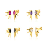 Punk 925 Silver Stud Earrings Purple/White/Black/Red Zircon