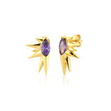 Punk 925 Silver Stud Earrings Purple/White/Black/Red Zircon