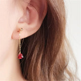 Garnet Red Zircon Heart Stud Earrings 925 Sterling Silver Wedding Jewelry