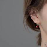 Garnet Red Zircon Heart Stud Earrings 925 Sterling Silver Wedding Jewelry