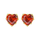 Garnet Red Zircon Heart Stud Earrings 925 Sterling Silver Wedding Jewelry