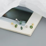 Green Zircon 925 Silver Stud Earrings Mini Crystal Piercing Jewelry
