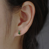 Green Zircon 925 Silver Stud Earrings Mini Crystal Piercing Jewelry
