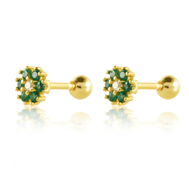 Green Zircon 925 Silver Stud Earrings Mini Crystal Piercing Jewelry