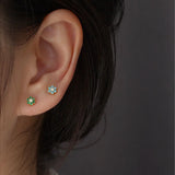 Green Zircon 925 Silver Stud Earrings Mini Crystal Piercing Jewelry