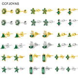 Green Zircon 925 Silver Stud Earrings Mini Crystal Piercing Jewelry