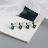 Green Zircon 925 Silver Stud Earrings Mini Crystal Piercing Jewelry