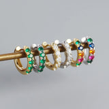 925 Silver Hoop Earrings White/Green/Colorful Zircon Circle