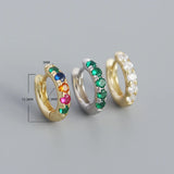 925 Silver Hoop Earrings White/Green/Colorful Zircon Circle