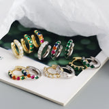 925 Silver Hoop Earrings White/Green/Colorful Zircon Circle