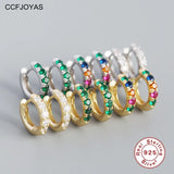 925 Silver Hoop Earrings White/Green/Colorful Zircon Circle