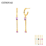 925 Silver Chain Drop Stud Earrings - Elegant CZ Earring