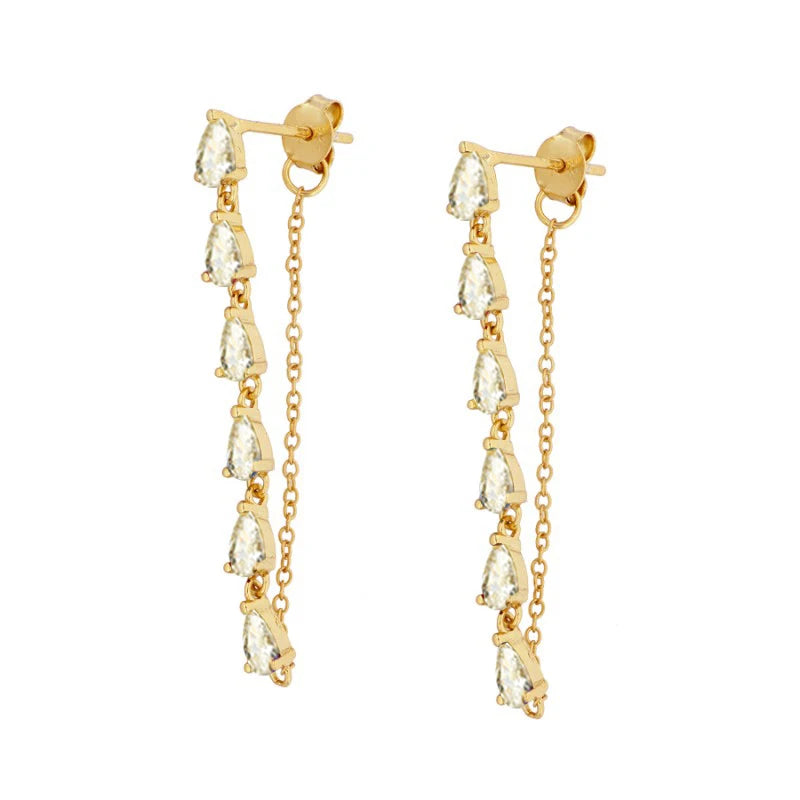 925 Silver Chain Drop Stud Earrings - Elegant CZ Earring