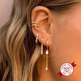 925 Silver Chain Drop Stud Earrings - Elegant CZ Earring