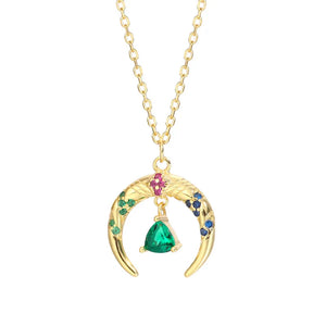 925 Sterling Silver Zircon Moon Water Drop Pendant Necklace for Women