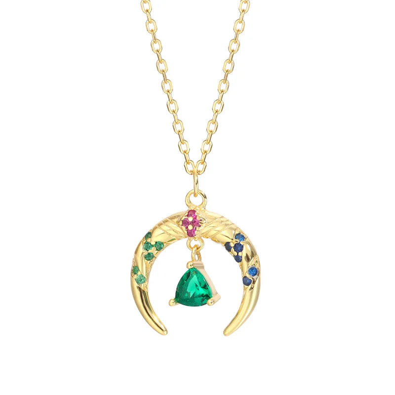 925 Sterling Silver Zircon Moon Water Drop Pendant Necklace for Women