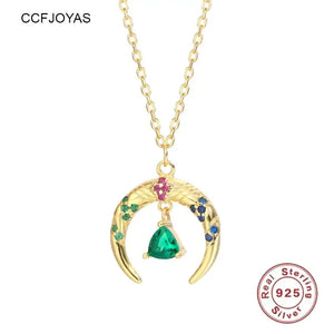 925 Sterling Silver Zircon Moon Water Drop Pendant Necklace for Women