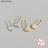 925 Silver Heart Lock Hoop Earrings French Geometric Silver Earrings