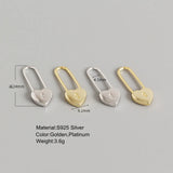 925 Silver Heart Lock Hoop Earrings French Geometric Silver Earrings
