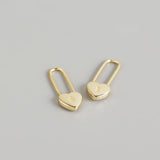925 Silver Heart Lock Hoop Earrings French Geometric Silver Earrings