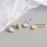 925 Silver Heart Lock Hoop Earrings French Geometric Silver Earrings