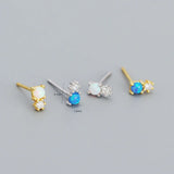 925 Silver Opal Stud Earrings Geometric Small Jewelry Gift