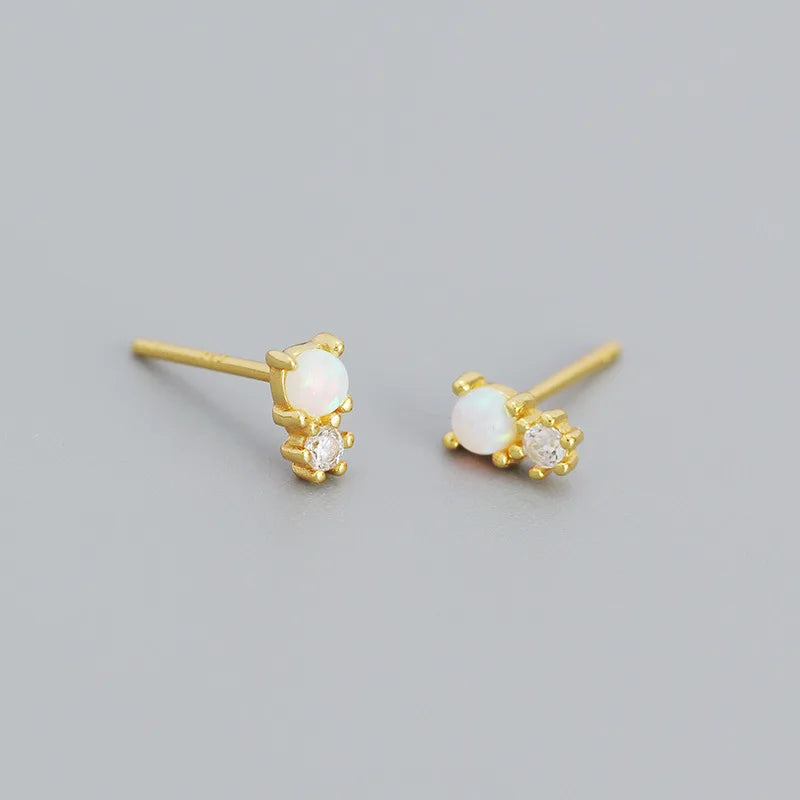 925 Silver Opal Stud Earrings Geometric Small Jewelry Gift