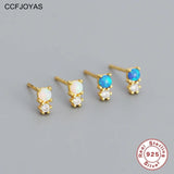 925 Silver Opal Stud Earrings Geometric Small Jewelry Gift