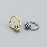 925 Silver Punk Rock Ball Hoop Earrings Colorful Zircon 10mm
