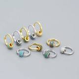 925 Silver Punk Rock Ball Hoop Earrings Colorful Zircon 10mm