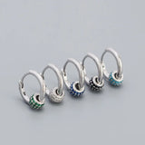 925 Silver Punk Rock Ball Hoop Earrings Colorful Zircon 10mm
