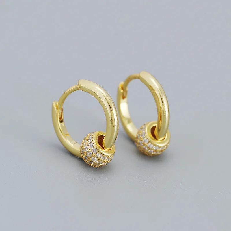 925 Silver Punk Rock Ball Hoop Earrings Colorful Zircon 10mm
