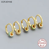 925 Silver Punk Rock Ball Hoop Earrings Colorful Zircon 10mm