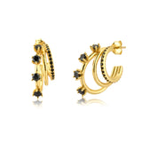 925 Sterling Silver Rainbow Claw Stud Earrings White/Black Zircon Jewelry
