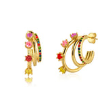 925 Sterling Silver Rainbow Claw Stud Earrings White/Black Zircon Jewelry