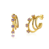 925 Sterling Silver Rainbow Claw Stud Earrings White/Black Zircon Jewelry