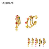 925 Sterling Silver Rainbow Claw Stud Earrings White/Black Zircon Jewelry