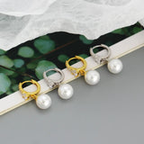 925 Silver Retro Pearl Earrings 8mm Hoops French Light Gift