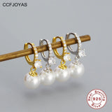 925 Silver Retro Pearl Earrings 8mm Hoops French Light Gift