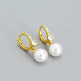 925 Silver Retro Pearl Earrings 8mm Hoops French Light Gift