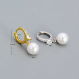 925 Silver Retro Pearl Earrings 8mm Hoops French Light Gift