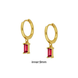 925 Silver Rose Red Zircon Hoop Earrings for Women
