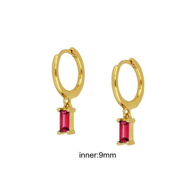 925 Silver Rose Red Zircon Hoop Earrings for Women