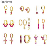 925 Silver Rose Red Zircon Hoop Earrings for Women