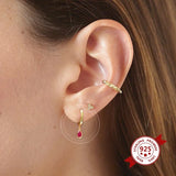 925 Silver Rose Red Zircon Hoop Earrings for Women