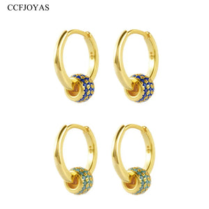 925 Silver Turquoise Bead Hoop Earrings for Women
